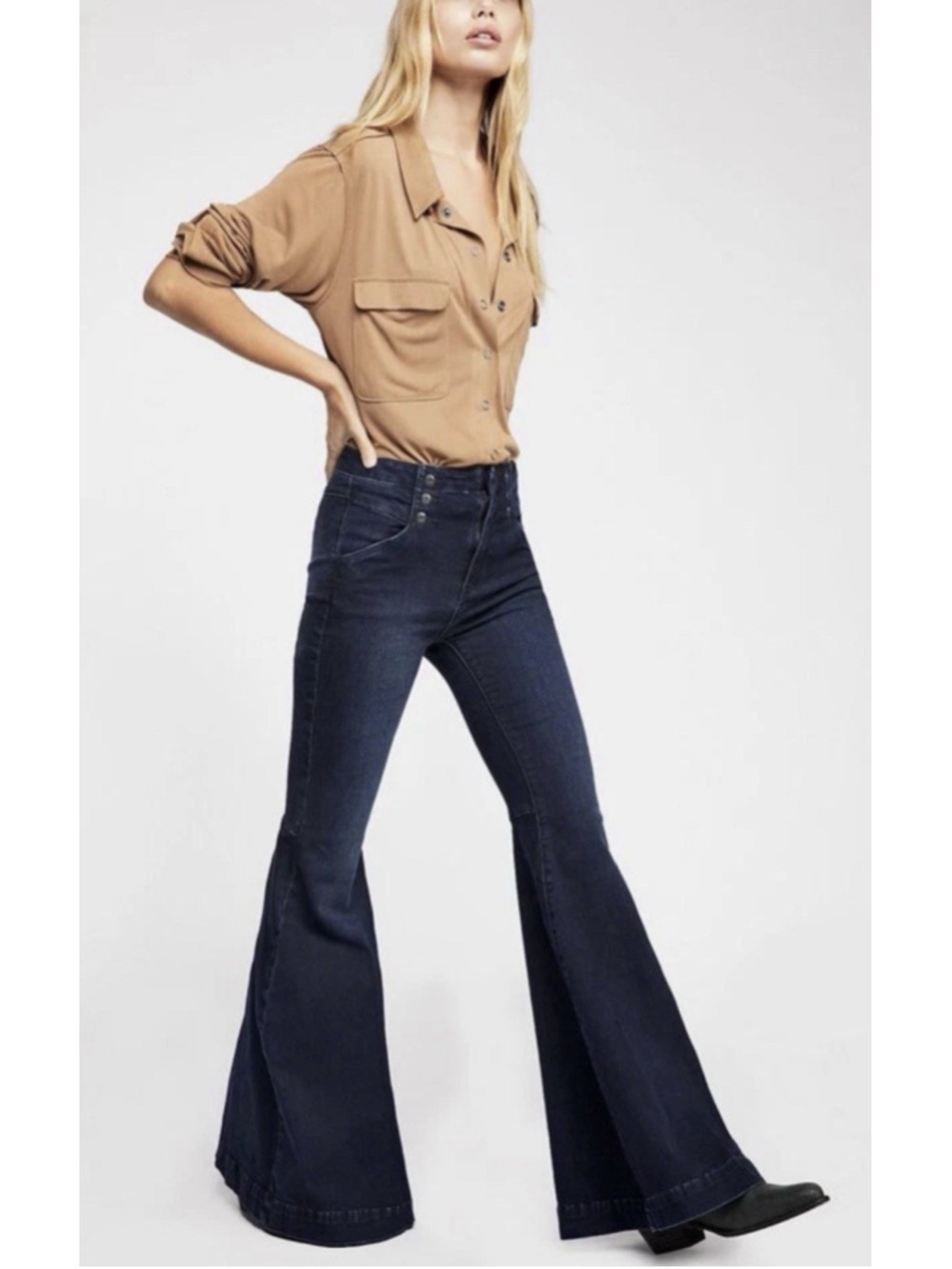 Free People Maddox Super Flare Bell Bottom Jeans Size 27 Women Hippie Boho Chic